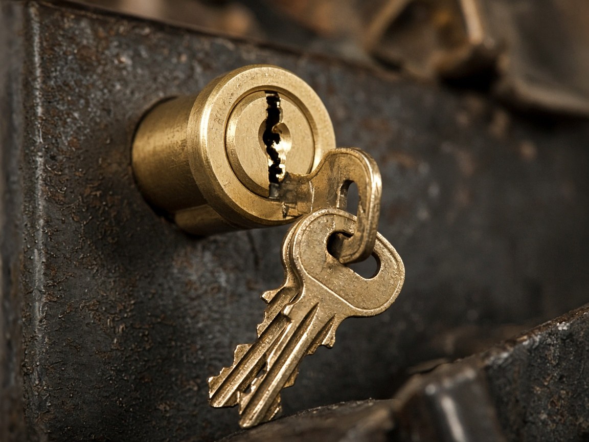 Close-up of a euro cylinder lock being fitted into a wooden door